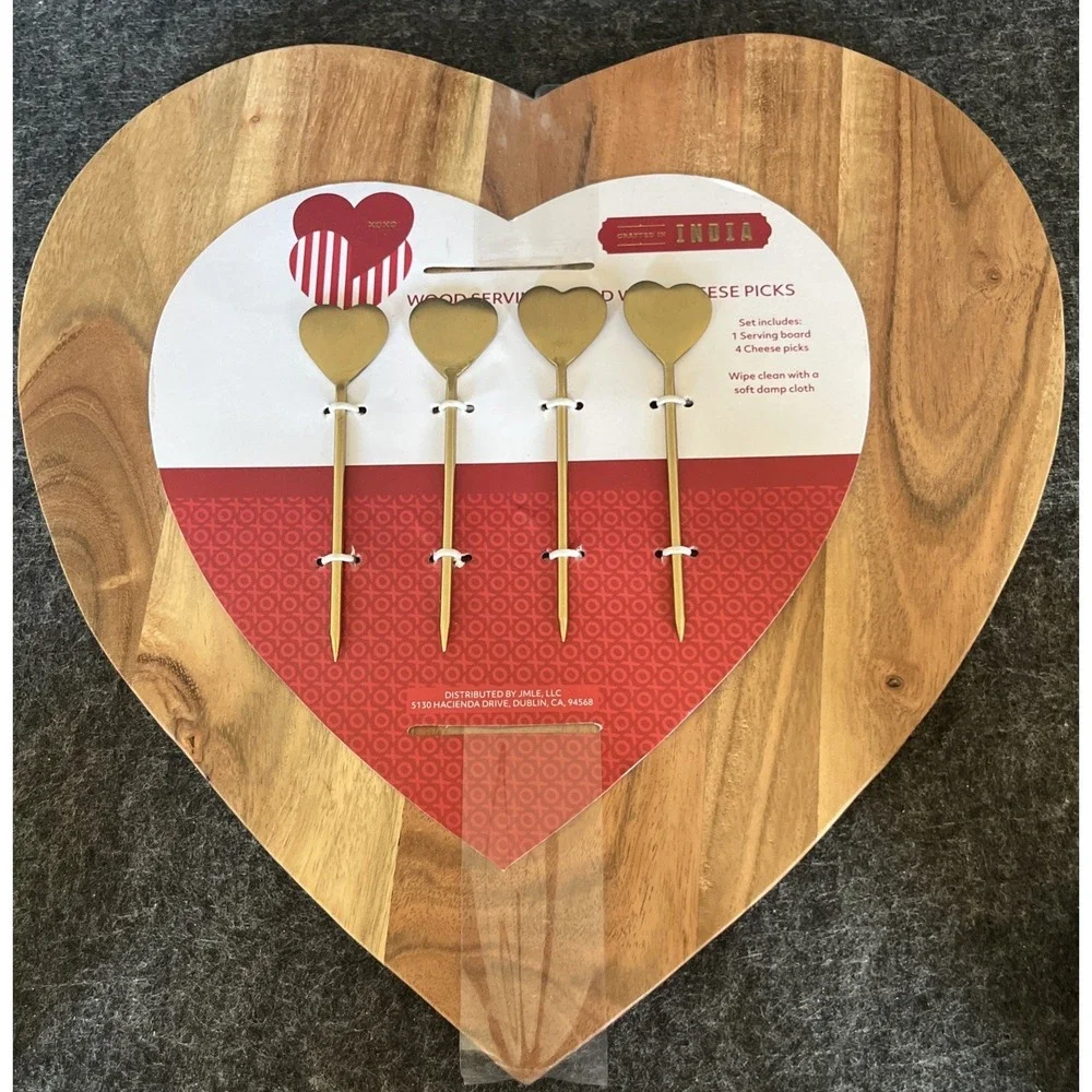Heart Shaped Valentine Cheese Charcuterie Wood Board Tray 12